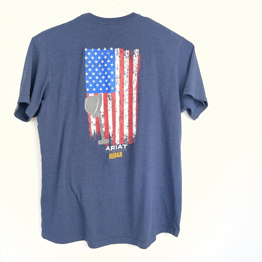 Ariat T-Shirt‎ Mens 2XL Navy Blue Rebar Cotton Strong American Grit Graphic USA